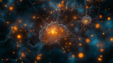 Poster - A brain with interconnected glowing neurons, representing the complexity of mental health.