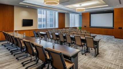 Professional conference room with modern AV facilities, smart board, and elegant seating arrangement for productive meetings.