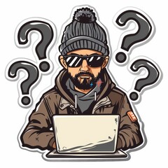 hacker operating a laptop cartoon vector icon illustration