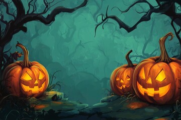 Halloween event background with charming upscale pumpkins. Premium illustration for banners, posters, greetings and Halloween celebrations - generative ai