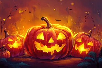 Halloween event background with charming upscale pumpkins. Premium illustration for banners, posters, greetings and Halloween celebrations - generative ai