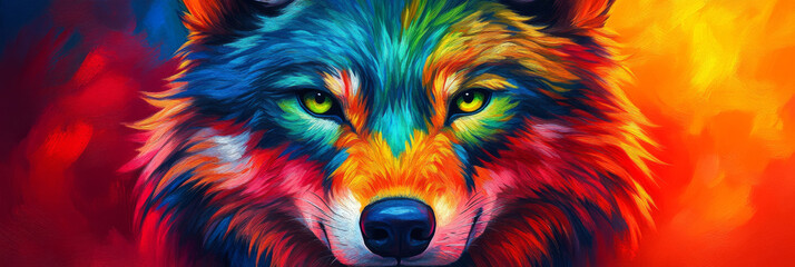 Naklejka na meble Colorful wolf portrait with green eyes.