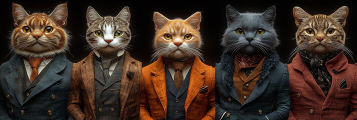 Sticker - Five cats in suits looking dapper.