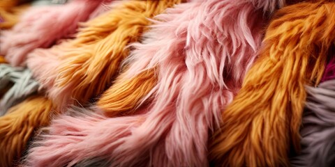 Poster - A close up of a pile of fur with a variety of colors including pink, orange