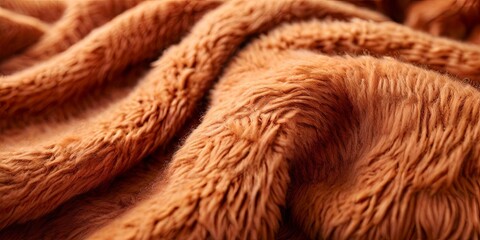 Wall Mural - A close up of a fuzzy orange blanket with a lot of texture