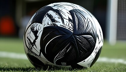 Wall Mural - classic black and white soccer ball showcasing distinctive leather texture, poised for action