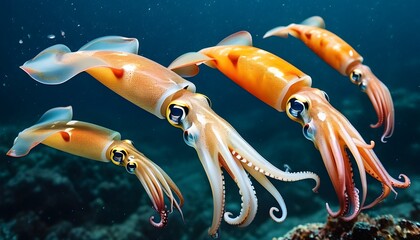 Wall Mural - Diverse Squid Species Showcasing Unique Adaptations for Thriving in Underwater Habitats