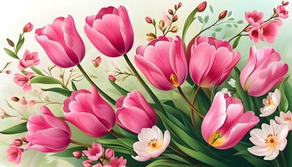 Wall Mural - Elegant springtime tulip vector design in soft pink hues celebrating the beauty of natures floral artistry