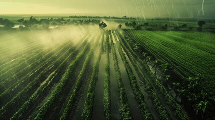 Wall Mural - Aerial View of Farmland During a Rainstorm