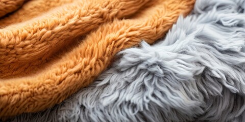 Poster - Two different colored fuzzy animal fur blankets are laid on top of each other