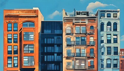 Wall Mural - Eclectic Blend of Old and Modern Architecture Under a Clear Blue Sky