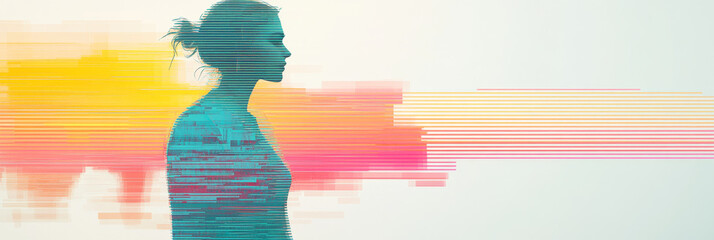 Poster - Silhouette of a woman in a digital world.