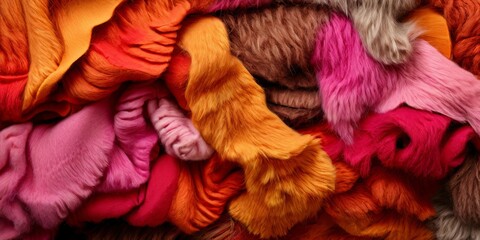 Aufkleber - A pile of colorful clothing with a mix of red, orange, and brown