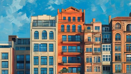 Wall Mural - Eclectic Blend of Old and Modern Architecture Under a Clear Blue Sky