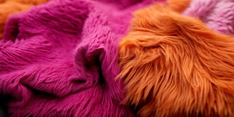 Wall Mural - A pink and orange fur blanket with a purple stripe