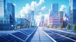 © ADD PHOTO - Futuristic City Skyline with Solar Panels Powering Sustainable Urban Development
