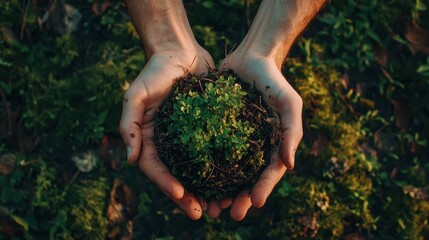 Hands Holding Verdant Moss Symbolizing Nature s and Sustainability