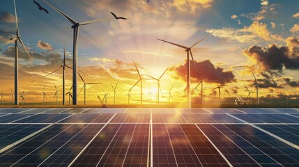 Wall Mural - solar cell in solar farm, alternative energy and sustainable energy, photovoltaic, pure energy renew