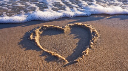 Canvas Print - Heart drawn in the sand at the beach as waves gently approach