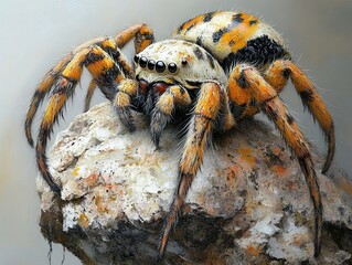 Canvas Print - Close-Up of a Colorful Spider on a Rock