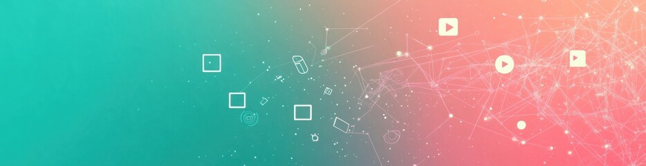 Abstract digital background with icons and network connections.