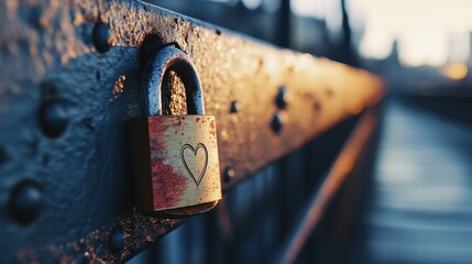 Love lock attached to a bridge with a couple's initials engraved on it