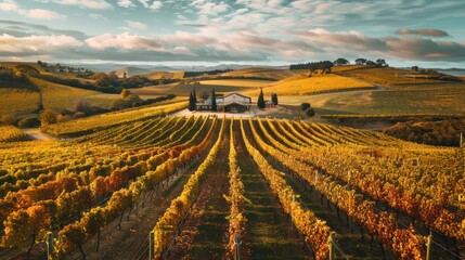 Canvas Print - Vineyard Sunset Aerial View