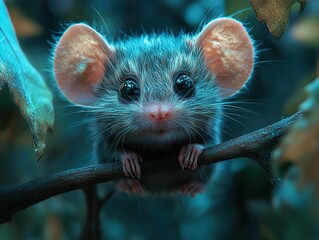 Wall Mural - Adorable Mouse on a Branch in the Forest