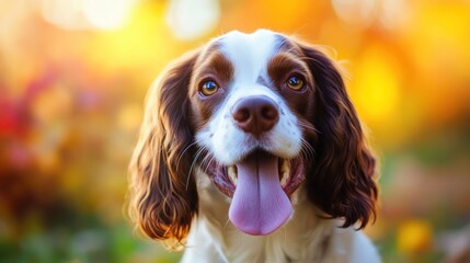 Wall Mural - A cheerful dog with a playful expression in a vibrant outdoor setting.