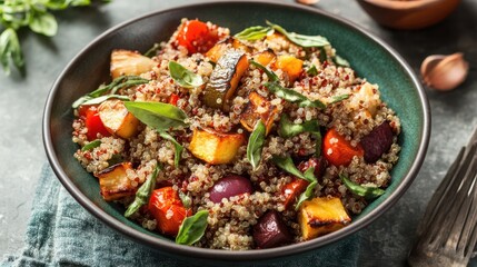 Plant-based meal with quinoa and roasted vegetables for a nutritious diet