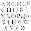 © katrinshine - Black alphabet letters with Watercolor pastel wild flowers and leaves, wedding isolated illustration