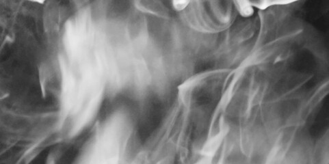 Wall Mural - Swirls of gloomy grey smoke on a dark black background. Smoke black ground fog cloud floor mist background steam dust dark white horror overlay. abstract background smoke curves and wave vector design