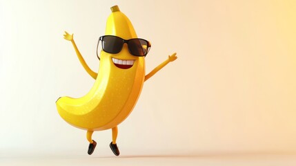 A cheerful animated banana wearing sunglasses, exuding a fun and playful vibe.