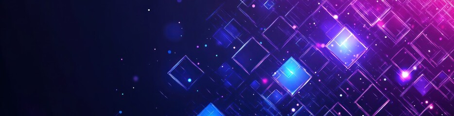 Wall Mural - Abstract background with glowing geometric shapes and sparkles in purple and blue tones.