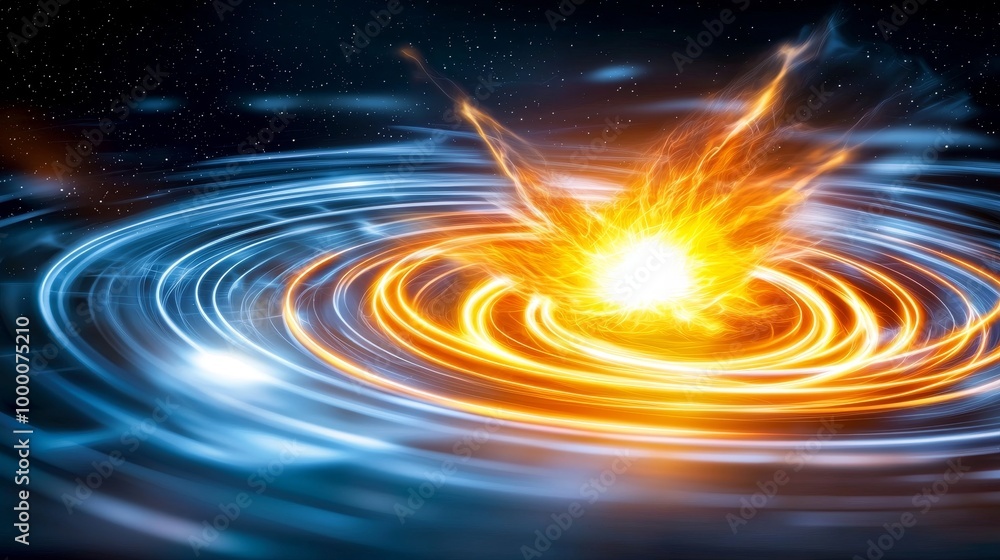 Dynamic explosion of color and light in a cosmic setting, representing ...