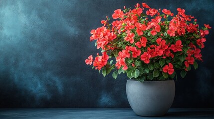 Wall Mural - Vibrant potted flowers against a textured blue background.