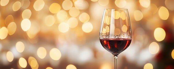 Canvas Print - Red Wine Glass with Golden Bokeh Background.