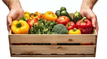 Wall Mural - Bountiful Harvest   Assortment of Fresh Organic Fruits and Vegetables in Wooden Crate