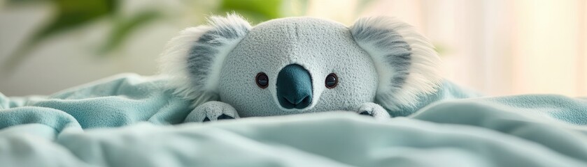 Sticker - Koala Stuffed Animal Hiding Under Blanket.