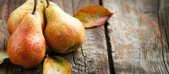 Wall Mural - Fresh Ripe Organic Yello Pears On Rustic Wooden Table Natural Background Diet Food