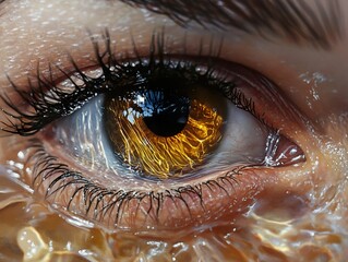 Poster - Close-up of a Human Eye with Water Reflection