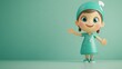 © Nathamanee - A cartoon girl in a green dress with a white hat and a stethoscope