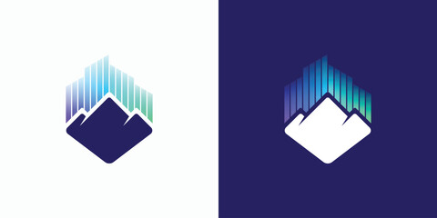 Wall Mural - A combination logo that combines the shape of a mountain, and aurora light. Icon for business, outdoor, travel, and personal branding.