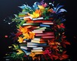 © Tondone - A vibrant composition of books with colorful, abstract leaves symbolizing knowledge, creativity, and the beauty of literature.