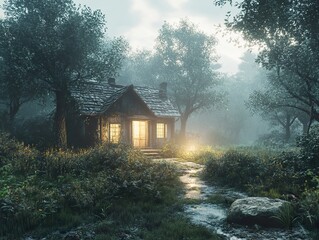 Poster - Enchanted Forest Cabin: A Mystical Woodland Retreat