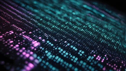 Abstract background with glowing digital data stream, binary code, and digits.