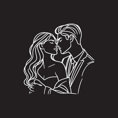 Wall Mural - line art wedding husband wife, Mordan, kissing and romantic couple vector design.