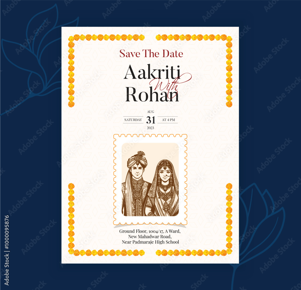Traditional Royal Wedding Invitation card design with Bride and Groom ...