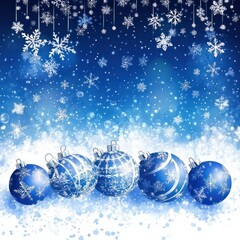 blue christmas background with snowflakes and christmas balls