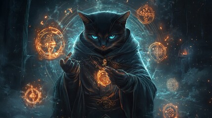 Black Cat Wizard Casting Magic.